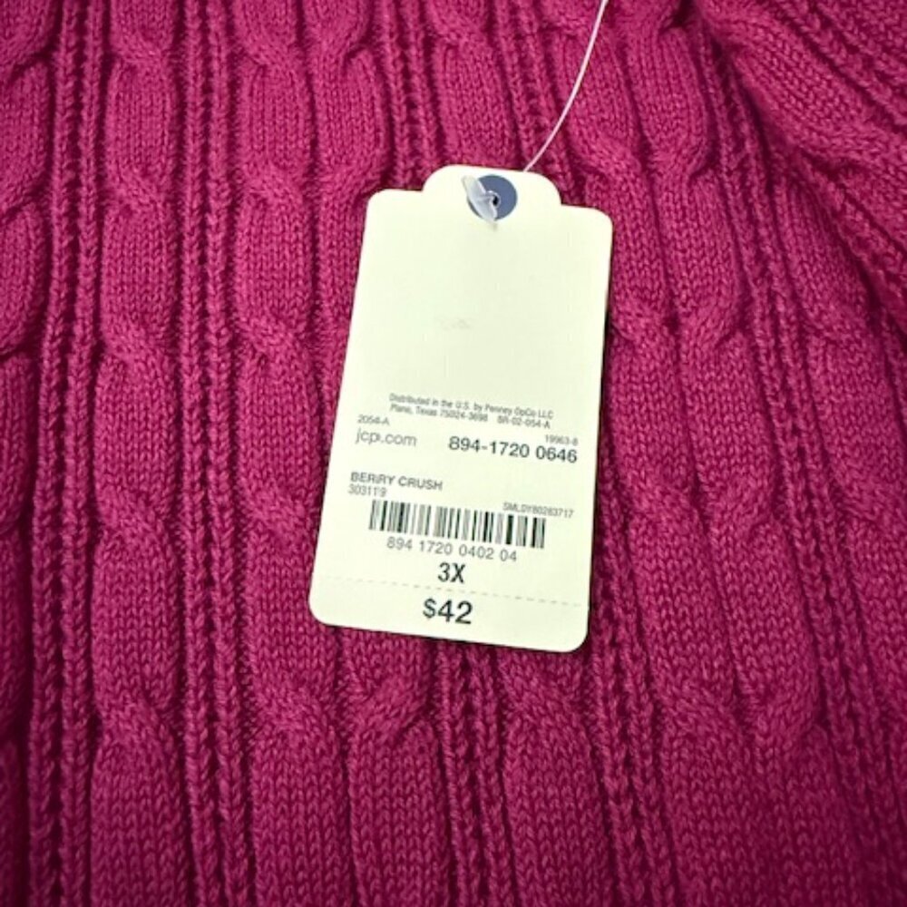 St. John's Bay Classic Cable Knit Sweater V-Neck in Berry Crush Size 3X - Picture 5 of 5